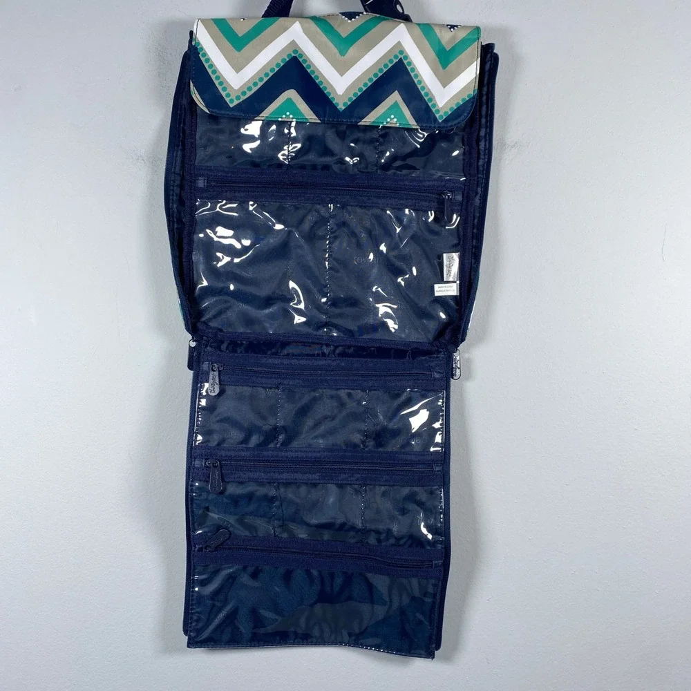 Thirty-One Hanging Jewelry Traveler Organizer Dotty Chevron Cosmetic Case Cruise